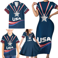 Custom USA Star Medal Family Matching Short Sleeve Bodycon Dress and Hawaiian Shirt Team USA Champion - Wonder Print Shop