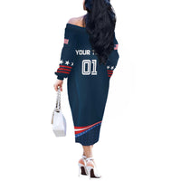 Custom USA Star Medal Off The Shoulder Long Sleeve Dress United States of America Champion - Wonder Print Shop