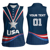 Custom USA Star Medal Women Sleeveless Polo Shirt United States of America Champion - Wonder Print Shop