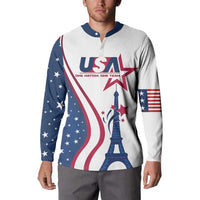Custom USA Eiffel Tower Button Sweatshirt One Nation One Team - Wonder Print Shop
