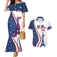 Custom USA Eiffel Tower Couples Matching Mermaid Dress and Hawaiian Shirt One Nation One Team - Wonder Print Shop