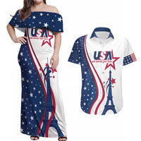 Custom USA Eiffel Tower Couples Matching Off Shoulder Maxi Dress and Hawaiian Shirt One Nation One Team - Wonder Print Shop