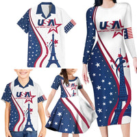 Custom USA Eiffel Tower Family Matching Long Sleeve Bodycon Dress and Hawaiian Shirt One Nation One Team - Wonder Print Shop
