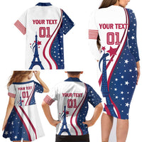 Custom USA Eiffel Tower Family Matching Long Sleeve Bodycon Dress and Hawaiian Shirt One Nation One Team - Wonder Print Shop