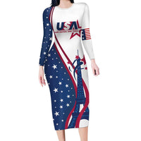 Custom USA Eiffel Tower Family Matching Long Sleeve Bodycon Dress and Hawaiian Shirt One Nation One Team - Wonder Print Shop