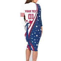 Custom USA Eiffel Tower Family Matching Long Sleeve Bodycon Dress and Hawaiian Shirt One Nation One Team - Wonder Print Shop