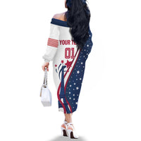 Custom USA Eiffel Tower Family Matching Off The Shoulder Long Sleeve Dress and Hawaiian Shirt One Nation One Team - Wonder Print Shop