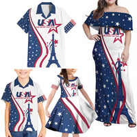 Custom USA Eiffel Tower Family Matching Off Shoulder Maxi Dress and Hawaiian Shirt One Nation One Team - Wonder Print Shop