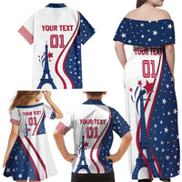 Custom USA Eiffel Tower Family Matching Off Shoulder Maxi Dress and Hawaiian Shirt One Nation One Team - Wonder Print Shop