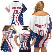 Custom USA Eiffel Tower Family Matching Off Shoulder Short Dress and Hawaiian Shirt One Nation One Team - Wonder Print Shop