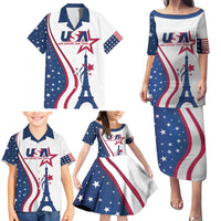 Custom USA Eiffel Tower Family Matching Puletasi and Hawaiian Shirt One Nation One Team - Wonder Print Shop