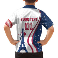 Custom USA Eiffel Tower Family Matching Short Sleeve Bodycon Dress and Hawaiian Shirt One Nation One Team - Wonder Print Shop