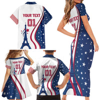 Custom USA Eiffel Tower Family Matching Short Sleeve Bodycon Dress and Hawaiian Shirt One Nation One Team - Wonder Print Shop