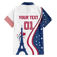 Custom USA Eiffel Tower Family Matching Short Sleeve Bodycon Dress and Hawaiian Shirt One Nation One Team - Wonder Print Shop