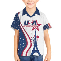 Custom USA Eiffel Tower Family Matching Short Sleeve Bodycon Dress and Hawaiian Shirt One Nation One Team - Wonder Print Shop