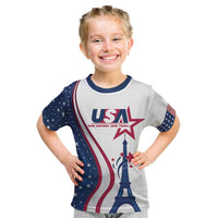Custom USA Eiffel Tower Kid T Shirt One Nation One Team - Wonder Print Shop
