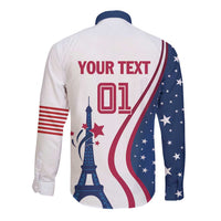 Custom USA Eiffel Tower Long Sleeve Button Shirt One Nation One Team - Wonder Print Shop