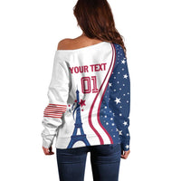 Custom USA Eiffel Tower Off Shoulder Sweater One Nation One Team - Wonder Print Shop