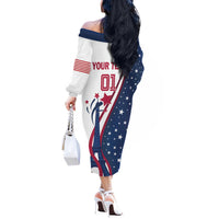 Custom USA Eiffel Tower Off The Shoulder Long Sleeve Dress One Nation One Team - Wonder Print Shop