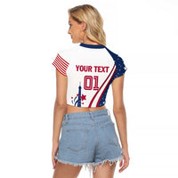 Custom USA Eiffel Tower Raglan Cropped T Shirt One Nation One Team - Wonder Print Shop