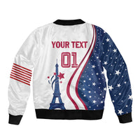 Custom USA Eiffel Tower Sleeve Zip Bomber Jacket One Nation One Team - Wonder Print Shop