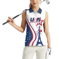 Custom USA Eiffel Tower Women Sleeveless Polo Shirt One Nation One Team - Wonder Print Shop