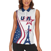Custom USA Eiffel Tower Women Sleeveless Polo Shirt One Nation One Team - Wonder Print Shop