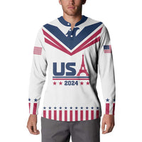 Custom USA 2024 Eiffel Tower Button Sweatshirt United States Summer Sport - Wonder Print Shop