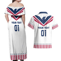 Custom USA 2024 Eiffel Tower Couples Matching Off Shoulder Maxi Dress and Hawaiian Shirt United States Summer Sport - Wonder Print Shop