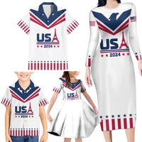 Custom USA 2024 Eiffel Tower Family Matching Long Sleeve Bodycon Dress and Hawaiian Shirt United States Summer Sport - Wonder Print Shop