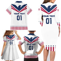 Custom USA 2024 Eiffel Tower Family Matching Long Sleeve Bodycon Dress and Hawaiian Shirt United States Summer Sport - Wonder Print Shop