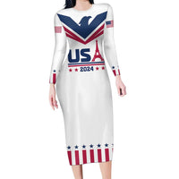 Custom USA 2024 Eiffel Tower Family Matching Long Sleeve Bodycon Dress and Hawaiian Shirt United States Summer Sport - Wonder Print Shop