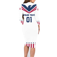 Custom USA 2024 Eiffel Tower Family Matching Long Sleeve Bodycon Dress and Hawaiian Shirt United States Summer Sport - Wonder Print Shop