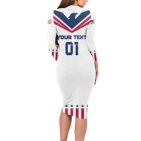 Custom USA 2024 Eiffel Tower Long Sleeve Bodycon Dress United States Summer Sport - Wonder Print Shop