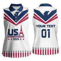 Custom USA 2024 Eiffel Tower Women Sleeveless Polo Shirt United States Summer Sport - Wonder Print Shop