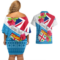 Personalised Fiji Day Couples Matching Off Shoulder Short Dress and Hawaiian Shirt Fijian Hibiscus Special Version - Wonder Print Shop