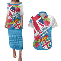 Personalised Fiji Day Couples Matching Puletasi Dress and Hawaiian Shirt Fijian Hibiscus Special Version - Wonder Print Shop