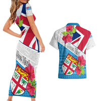 Personalised Fiji Day Couples Matching Short Sleeve Bodycon Dress and Hawaiian Shirt Fijian Hibiscus Special Version - Wonder Print Shop
