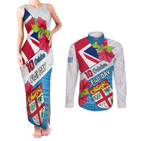 Personalised Fiji Day Couples Matching Tank Maxi Dress and Long Sleeve Button Shirts Fijian Hibiscus Special Version - Wonder Print Shop