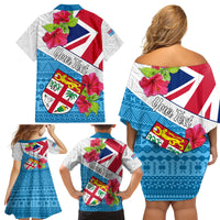 Personalised Fiji Day Family Matching Off Shoulder Short Dress and Hawaiian Shirt Fijian Hibiscus Special Version - Wonder Print Shop