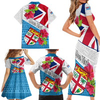 Personalised Fiji Day Family Matching Short Sleeve Bodycon Dress and Hawaiian Shirt Fijian Hibiscus Special Version - Wonder Print Shop