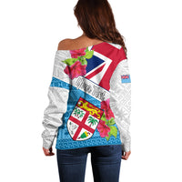Personalised Fiji Day Off Shoulder Sweater Fijian Hibiscus Special Version - Wonder Print Shop