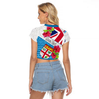Personalised Fiji Day Raglan Cropped T Shirt Fijian Hibiscus Special Version - Wonder Print Shop