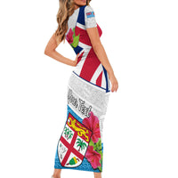 Personalised Fiji Day Short Sleeve Bodycon Dress Fijian Hibiscus Special Version - Wonder Print Shop