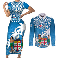 Fiji Couples Matching Short Sleeve Bodycon Dress and Long Sleeve Button Shirts Bula Fijian Tapa Pattern - Wonder Print Shop