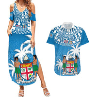 Fiji Couples Matching Summer Maxi Dress and Hawaiian Shirt Bula Fijian Tapa Pattern - Wonder Print Shop