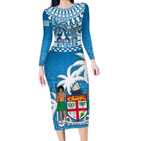 Fiji Long Sleeve Bodycon Dress Bula Fijian Tapa Pattern - Wonder Print Shop