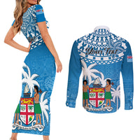 Personalised Fiji Couples Matching Short Sleeve Bodycon Dress and Long Sleeve Button Shirts Bula Fijian Tapa Pattern - Wonder Print Shop