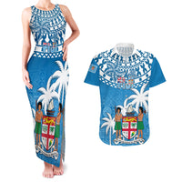 Personalised Fiji Couples Matching Tank Maxi Dress and Hawaiian Shirt Bula Fijian Tapa Pattern - Wonder Print Shop
