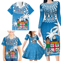 Personalised Fiji Family Matching Long Sleeve Bodycon Dress and Hawaiian Shirt Bula Fijian Tapa Pattern - Wonder Print Shop